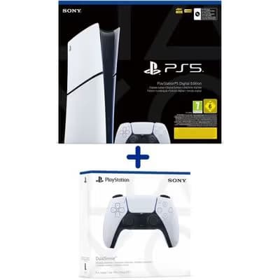 Pack PS5 Standard : Console PS5 (Modèle Slim) + 2ème Manette sans fil PS5 Dual Sense Blanche 2