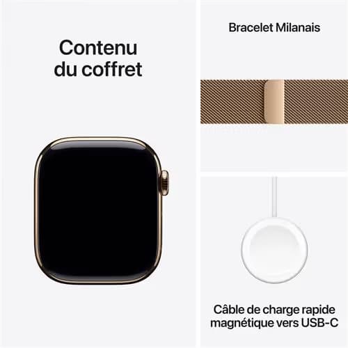 Apple Watch Series 10 GPS + Cellular 42mm - Boîtier en Titane - Bracelet Milanais Or 2