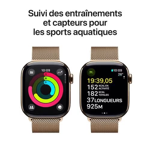 Apple Watch Series 10 GPS + Cellular 42mm - Boîtier en Titane - Bracelet Milanais Or 6