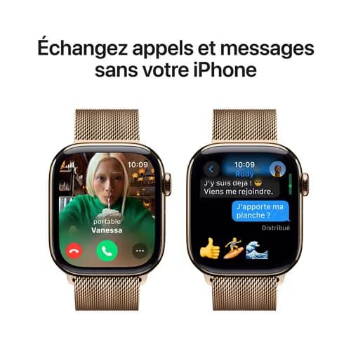 Apple Watch Series 10 GPS + Cellular 42mm - Boîtier en Titane - Bracelet Milanais Or 5