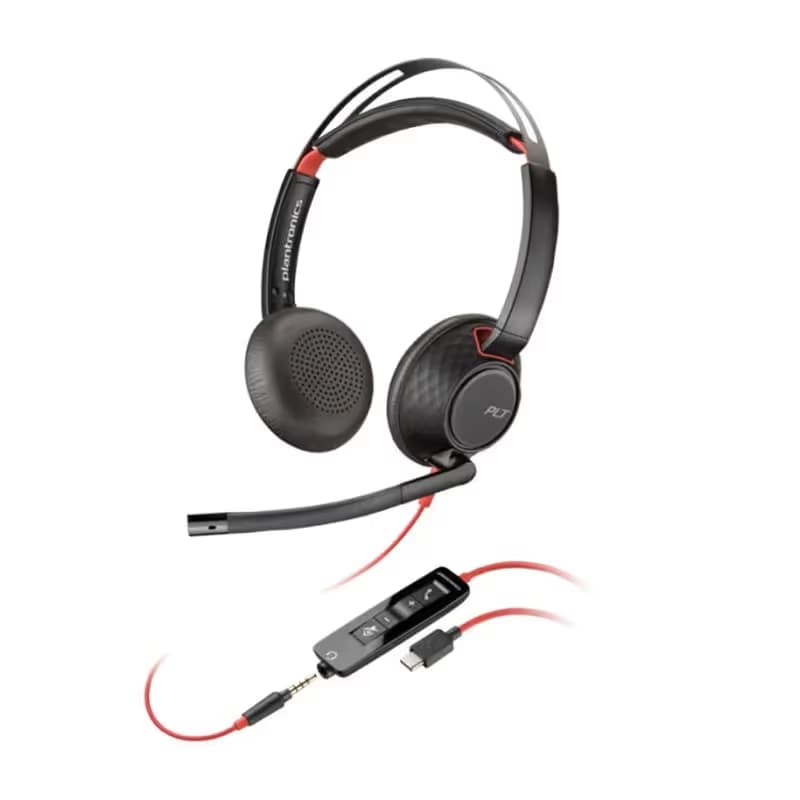 Micro Casque Poly Blackwire 5220 Certifié - USB C + Adaptateur (8X231AA)- Noir