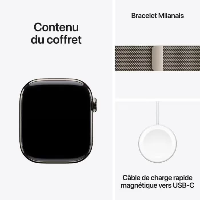 Apple Watch Series 10 GPS + Cellular - 46mm - Boîtier Natural Titanium - Bracelet Natural Milanese Loop 3